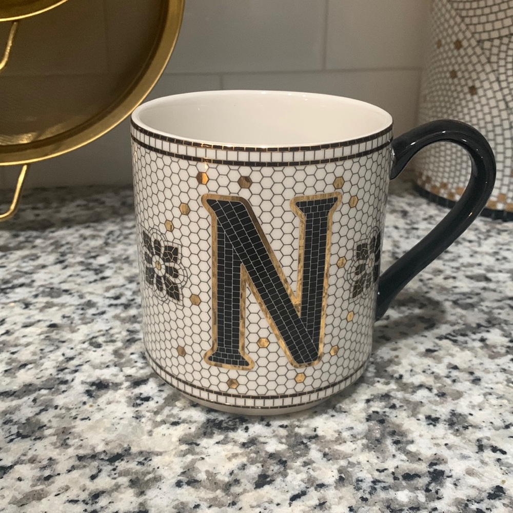 Anthropologie Bistro Tile Initial mug